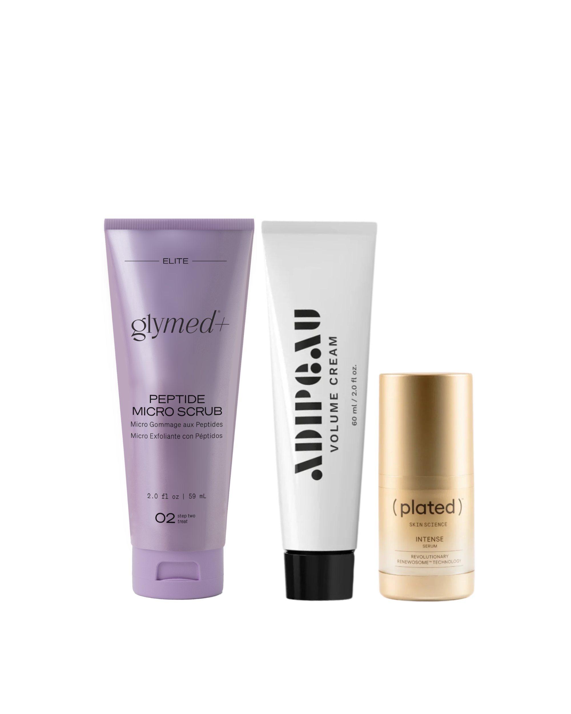 Three skincare products from different brands on a white background